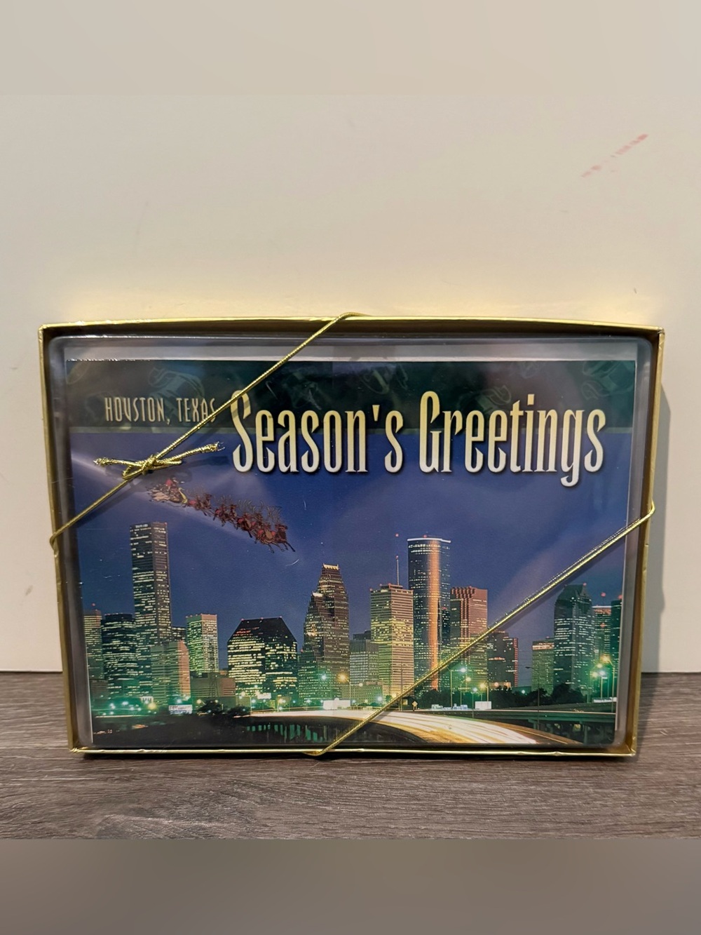 Vintage Season's Greetings Houston, Texas with Santa Sleigh Cards- Set of 12-NIB